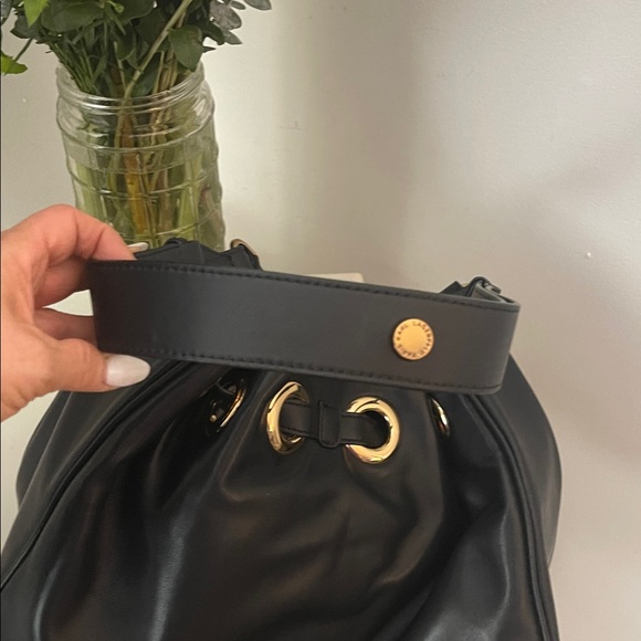 Karl Lagerfeld Black Leather Drawstring Bucket Bag - Picture 7 of 16